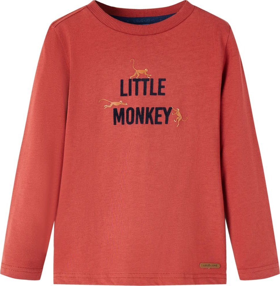 vidaXL Koszulka dziecięca z długimi rękawami, w małpki, palona czerwień, 128