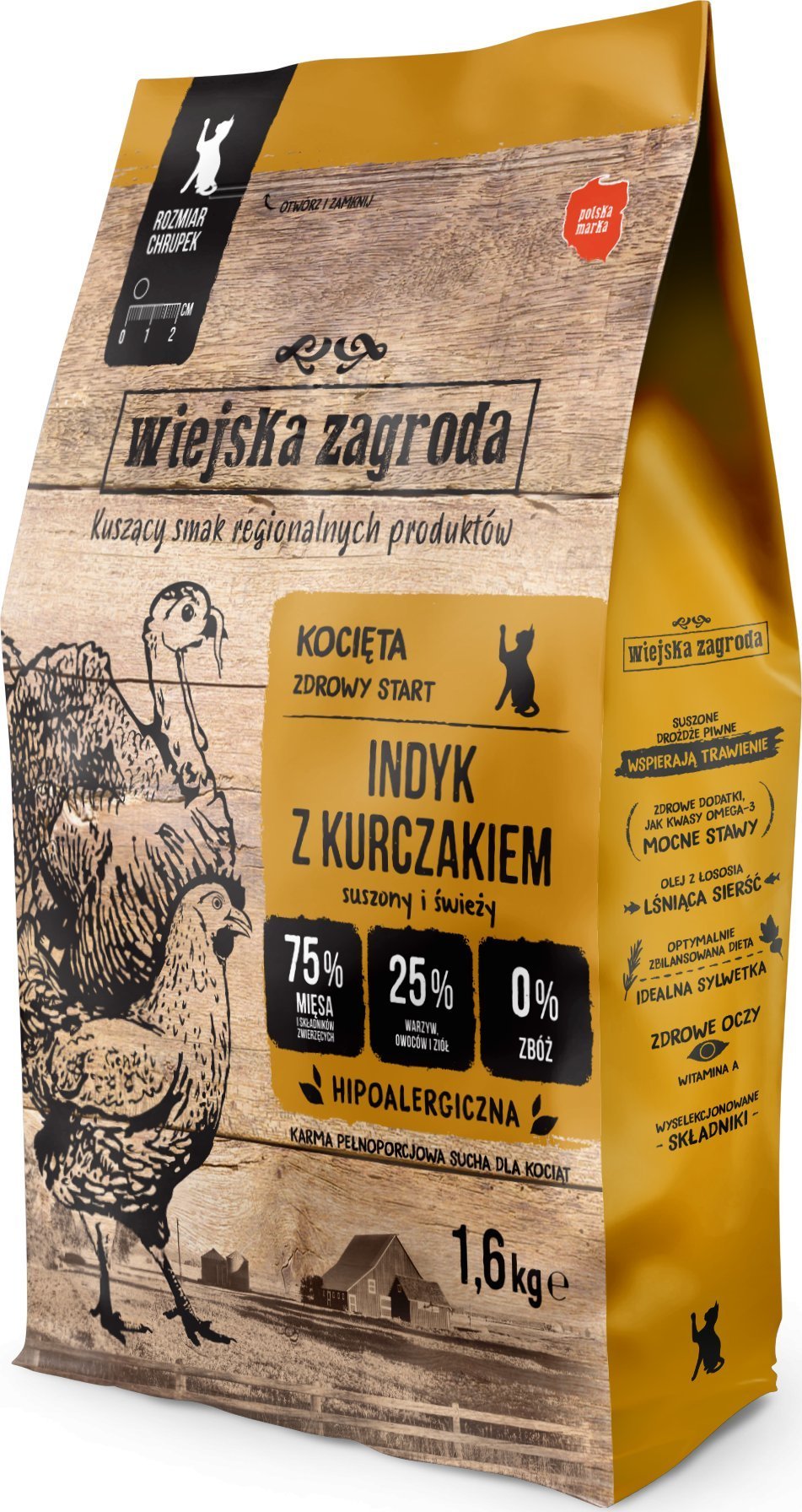 Wiejska Zagroda Karma sucha dla kota Indyk z kurczakiem (kociak) 1,6kg