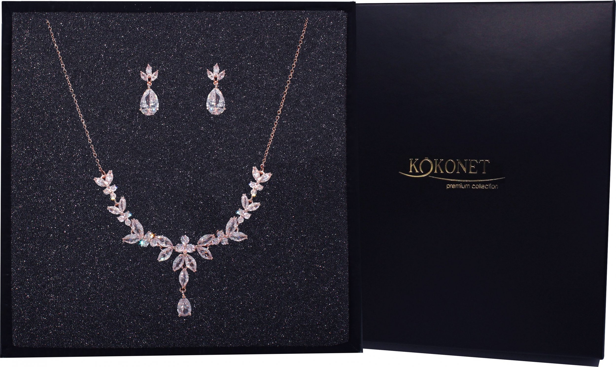 KOKONET KOMPLET kolczyki z kolią rose gold naszyjnik efekt