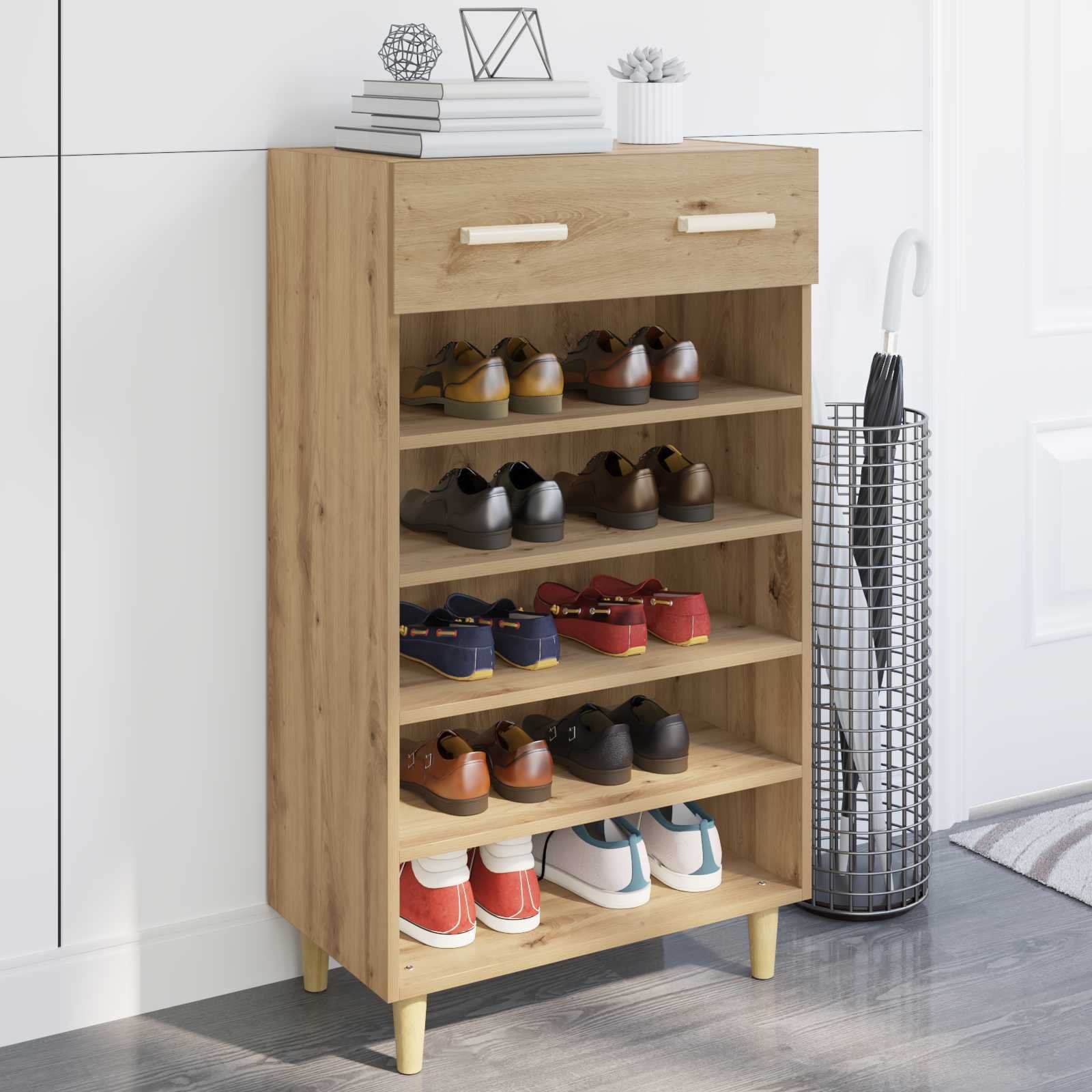 vidaXL Szafka na buty z szufladą Dąb rzemieślniczy 60 x 35 x 105 cm