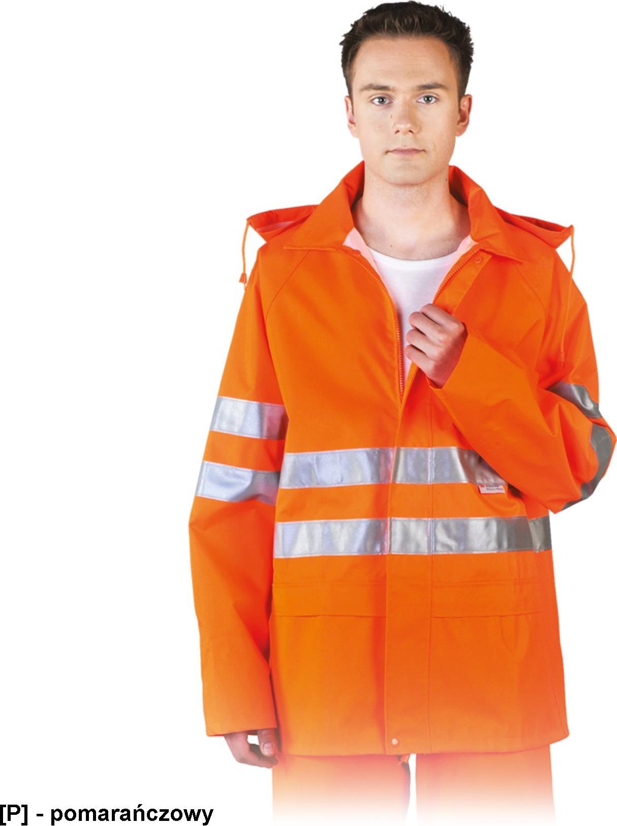Kurtka męska R.E.I.S. LH-FLUER-J - Kurtka przeciwdeszczowa z pasami odblaskowymi - pomarańczowy 2XL