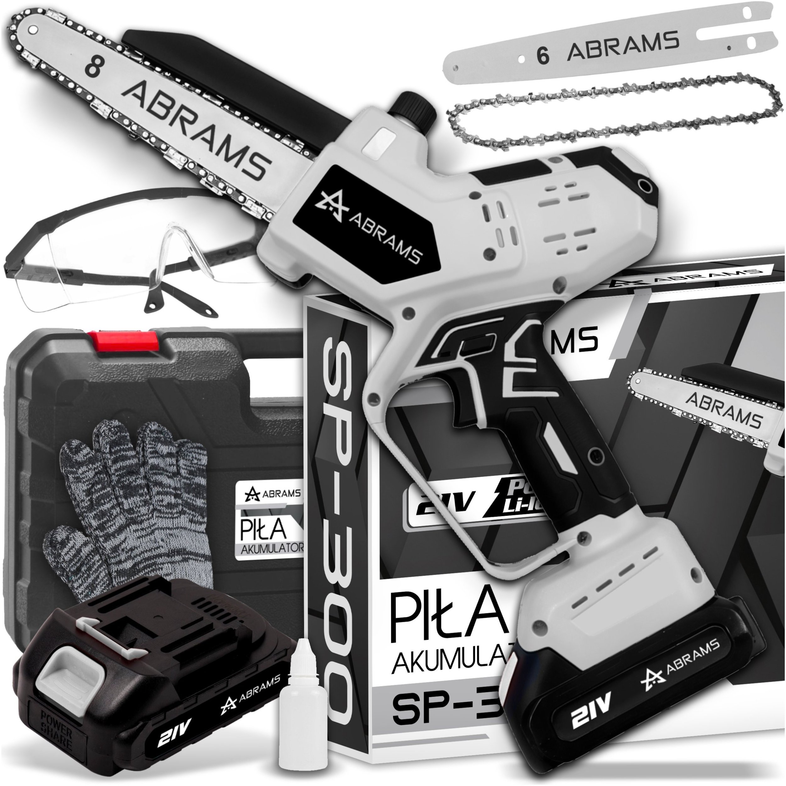 PIŁA ŁAŃCUCHOWA AKUMULATOROWA PILARKA PIŁA DO DRZEWA 8/6 CALI 2 X AKU 21V