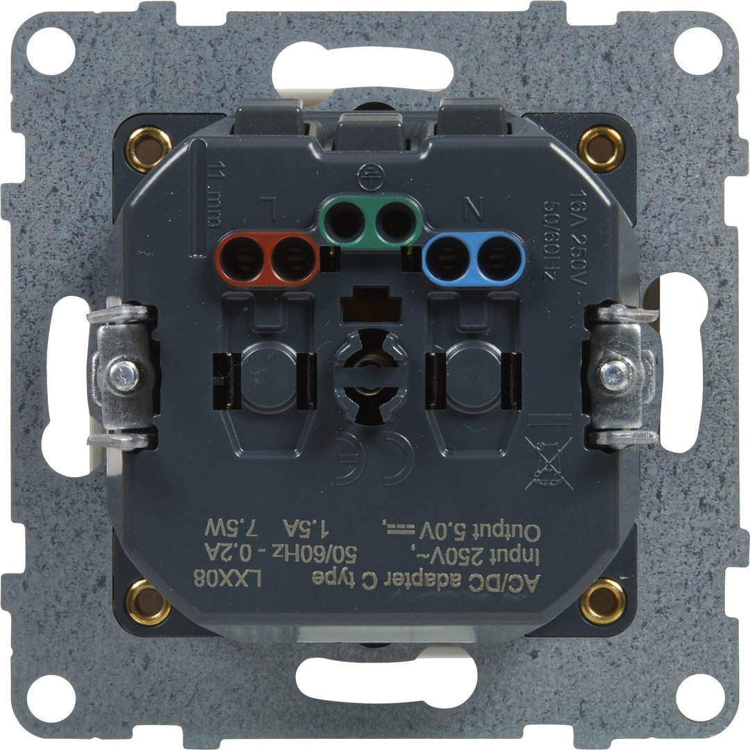 Legrand Gniazdo płaskie 2P+Z - 16 A - z USB Typ - C - 1,5 A - zaciski automatyczne - z przesłoną, BIAŁY SUNO