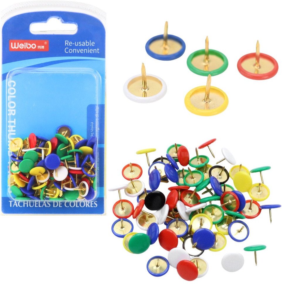 Lean Zestaw Pinezki Z Płaską Główką Biurowe Szkolne Kolorowe 90szt.