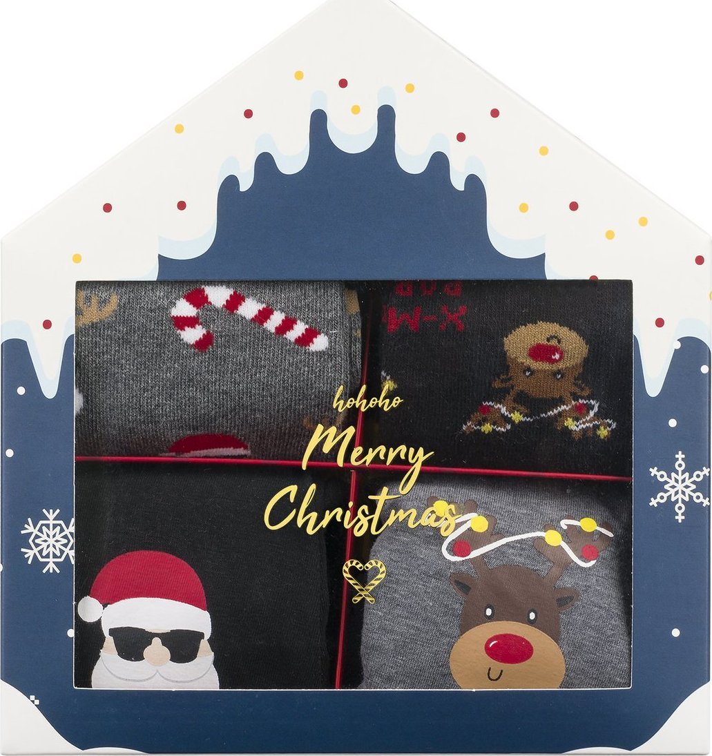 Soxo Prezentowy Zestaw Męski Soxo | 2x Skarpetki świąteczne | 2x bokserki świąteczne | prezent na Mikołajki | dla Niego | Zabawny komplet M