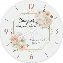 Koszulkowy Produkt personalizowany - Samych dobrych chwil (imiona + data) - zegar szklany z nadrukiem