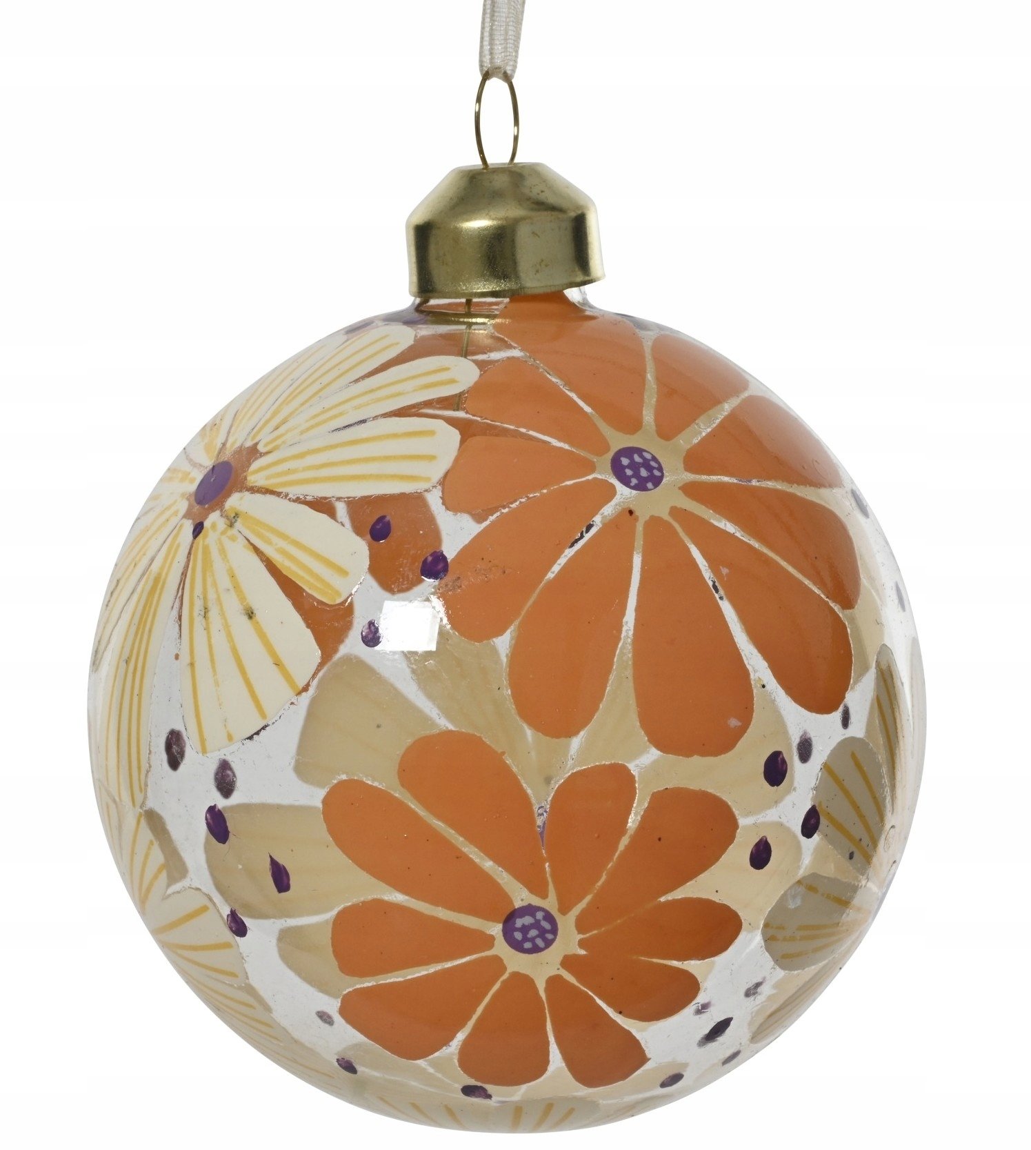 Bombka choinkowa szklana dekorowana w kwiatki 8cm 1szt