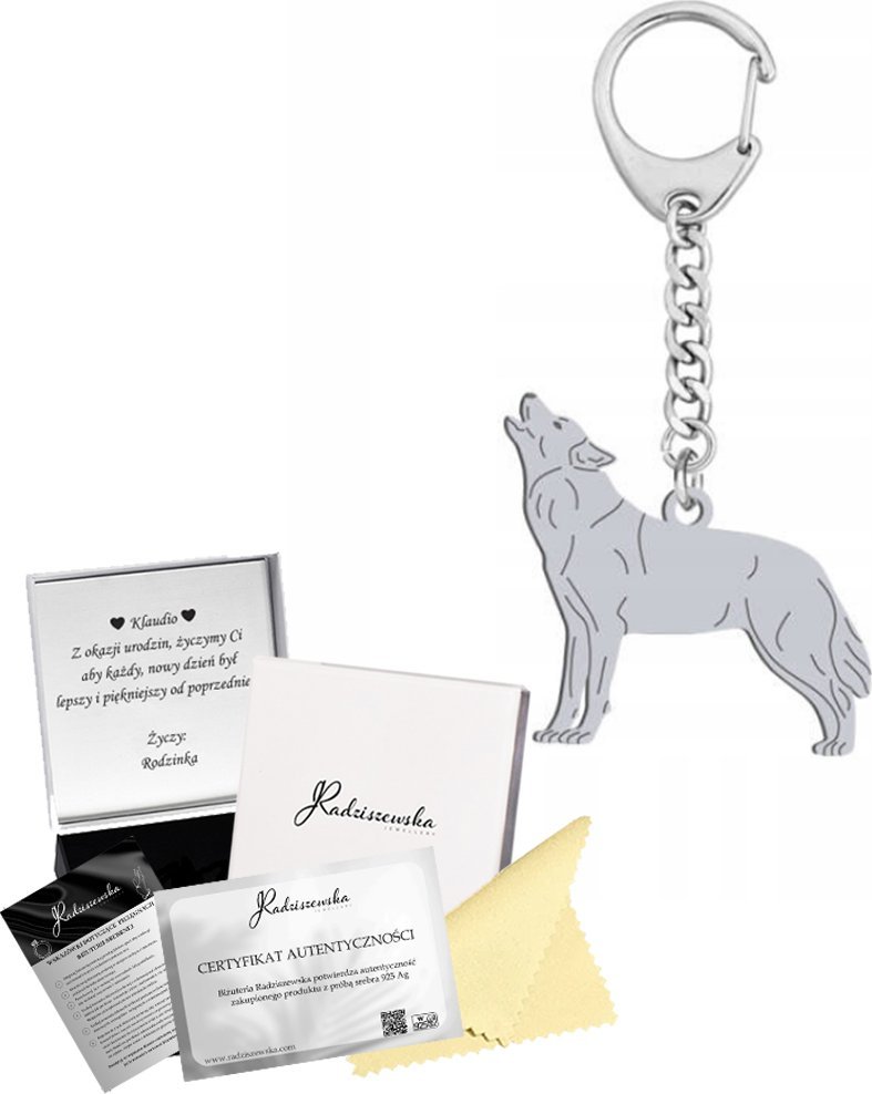 Radziszewska Jewellery BRELOK DO KLUCZY SREBRNY Z WILKIEM WILK 925 PREZENT GADŻET GRAWER GRATIS