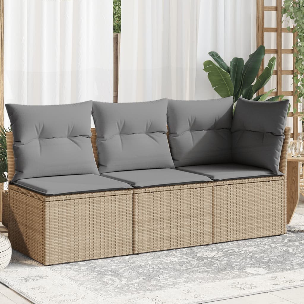 vidaXL vidaXL Sofa ogrodowa z poduszkami, 3-osobowa, beż, polirattan