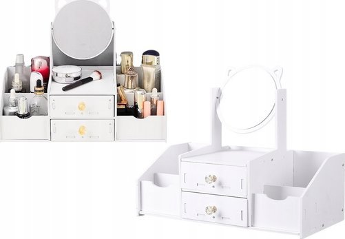 LeanToys Mała Toaletka Dziecięca Lustro Z Uszami Szufladki Drewniana Biała