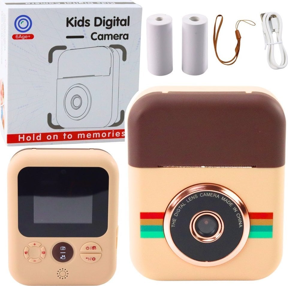 LeanToys Aparat Cyfrowy Dla Dzieci Z Drukarką Brązowy 3 Rolki Papieru