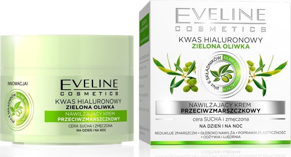 Eveline Kwas hialuronowy & Zielona oliwka Nawilżający krem przeciwzmarszczkowy na dzień i na noc 50ml