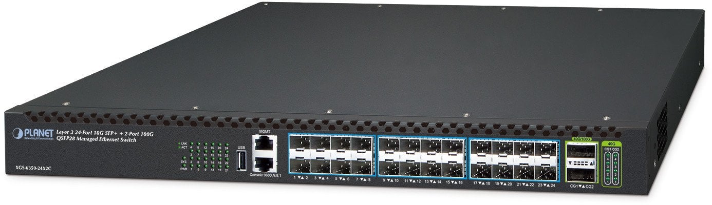 PLANET XGS-6350-24X2C łącza sieciowe Zarządzany L3 Gigabit Ethernet (10/100/1000) 1U Czarny