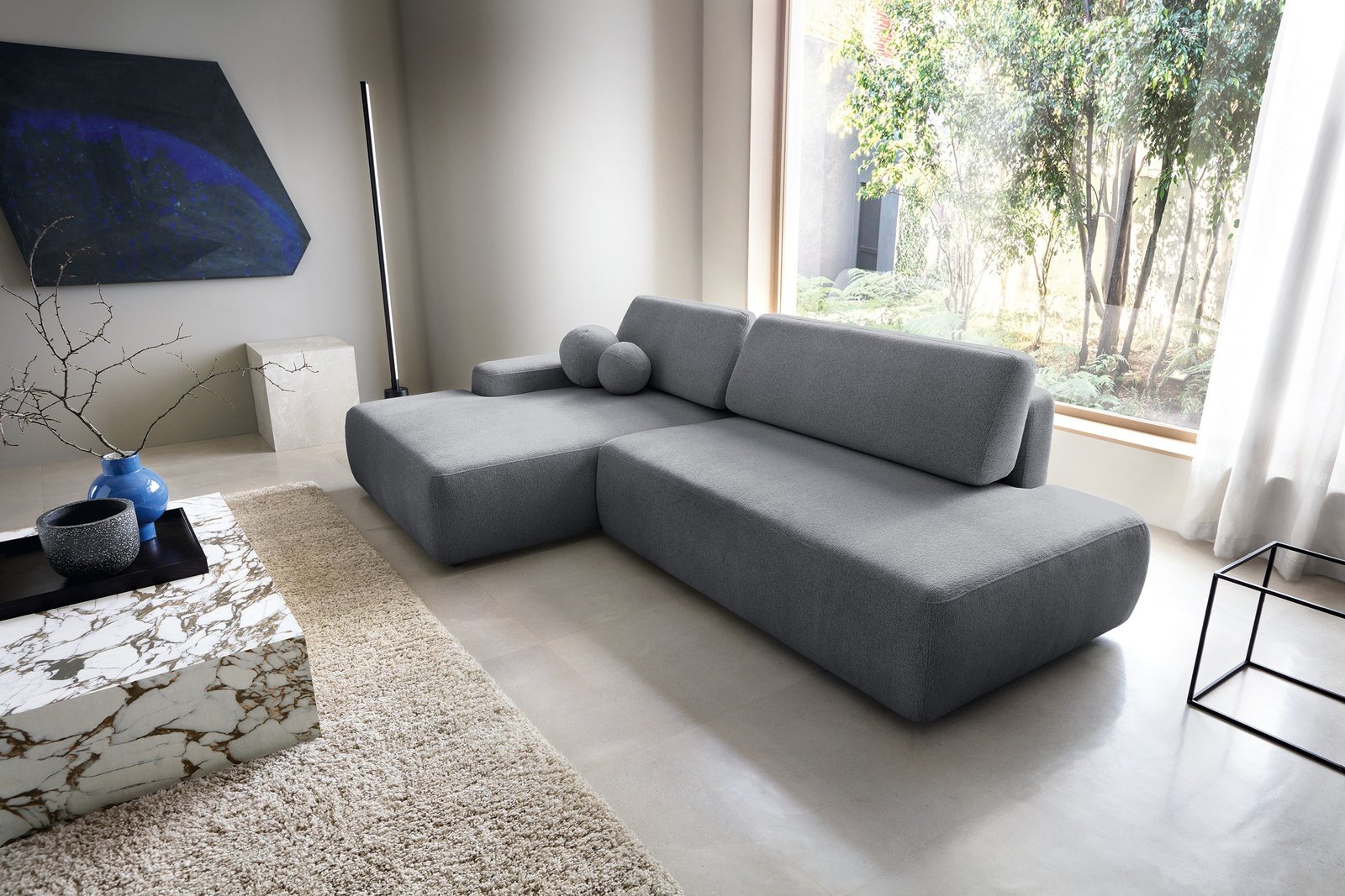 Narożnik OLMI O lewostronny Raven 18 grafitowy ciemny szary funkcja spania + poduszki