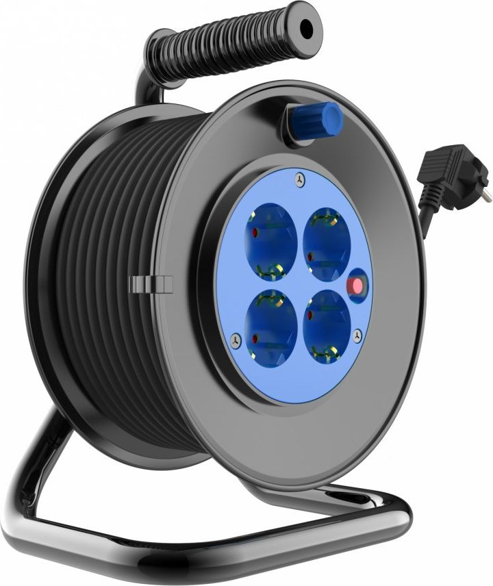 Orno Przedłużacz bębnowy, 4 gniazda 2P+Z (schuko), kabel PVC H05VV-F 3x1.5mm2, długość - 30m, Termik, Przesłony torów prądowych.