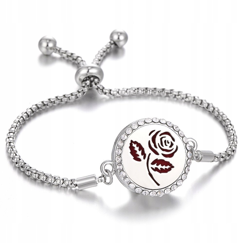 BRANSOLETKA DO AROMATERAPII STALOWA Róża B02