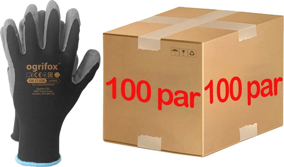 Ogrifox Rękawice robocze / Czarne / OX-LATEKS_BS - 100 Par (7 - S)