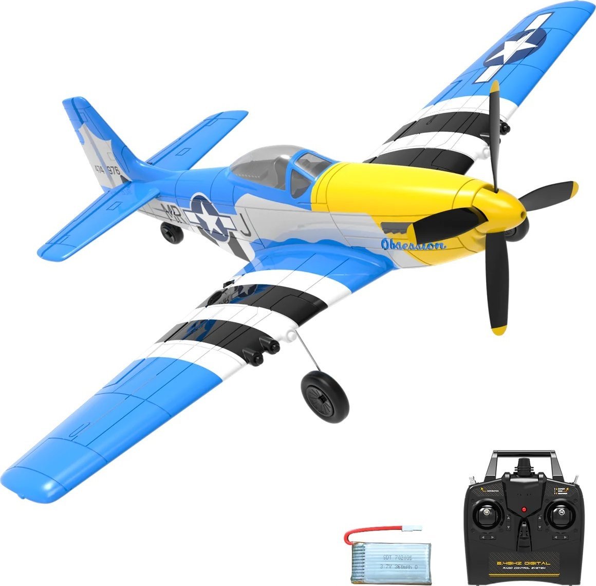 VolantexRC Mini Mustang P-51D z systemem stabilizacji Xpilot One Key Aerobatic Idealny dla początkujących 761-5 V2 RTF Blue