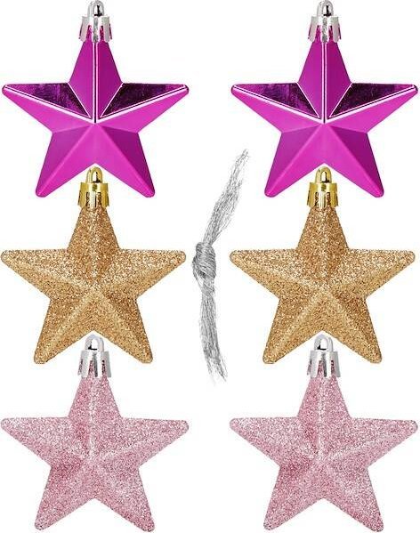 Springos Bombki choinkowe 6 szt. gwiazdki ozdoby świąteczne zestaw różowy UNIWERSALNY