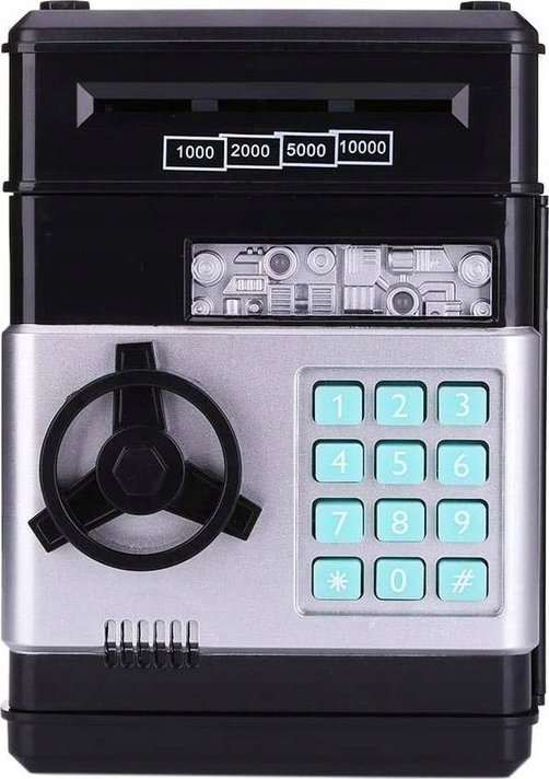 Coil Coil skarbonka sejf na monety banknoty bankomat pieniądze otwierana na kod pin wpłatomat czarno-srebrna