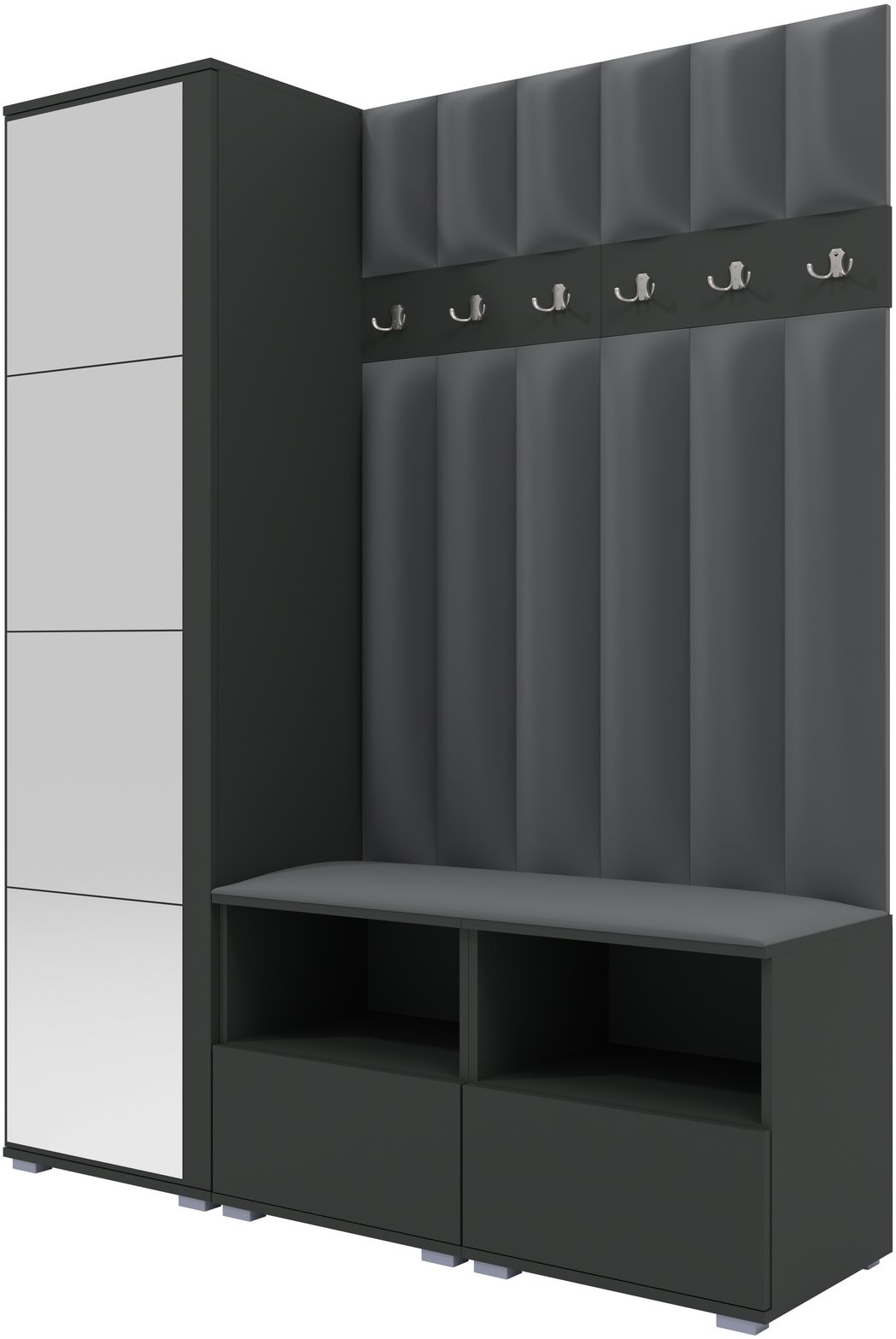 Tapicerowana garderoba Nela II LUX z lustrem - kolor grafit + tkanina Trinity 15