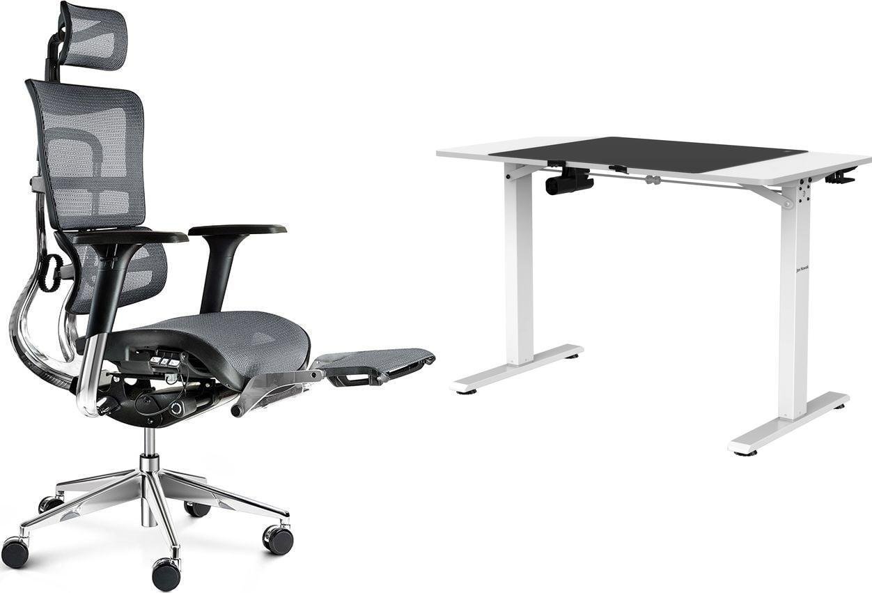 Krzesło biurowe Diablo Chairs V-Master Szare + EGON 1100 Białe 110 cmx60 cm