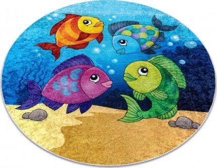 Dywany Łuszczów Dywan do prania JUNIOR 51594.801 koło Rybki, ocean dla dzieci, antypoślizgowy - niebieski, koło 80 cm