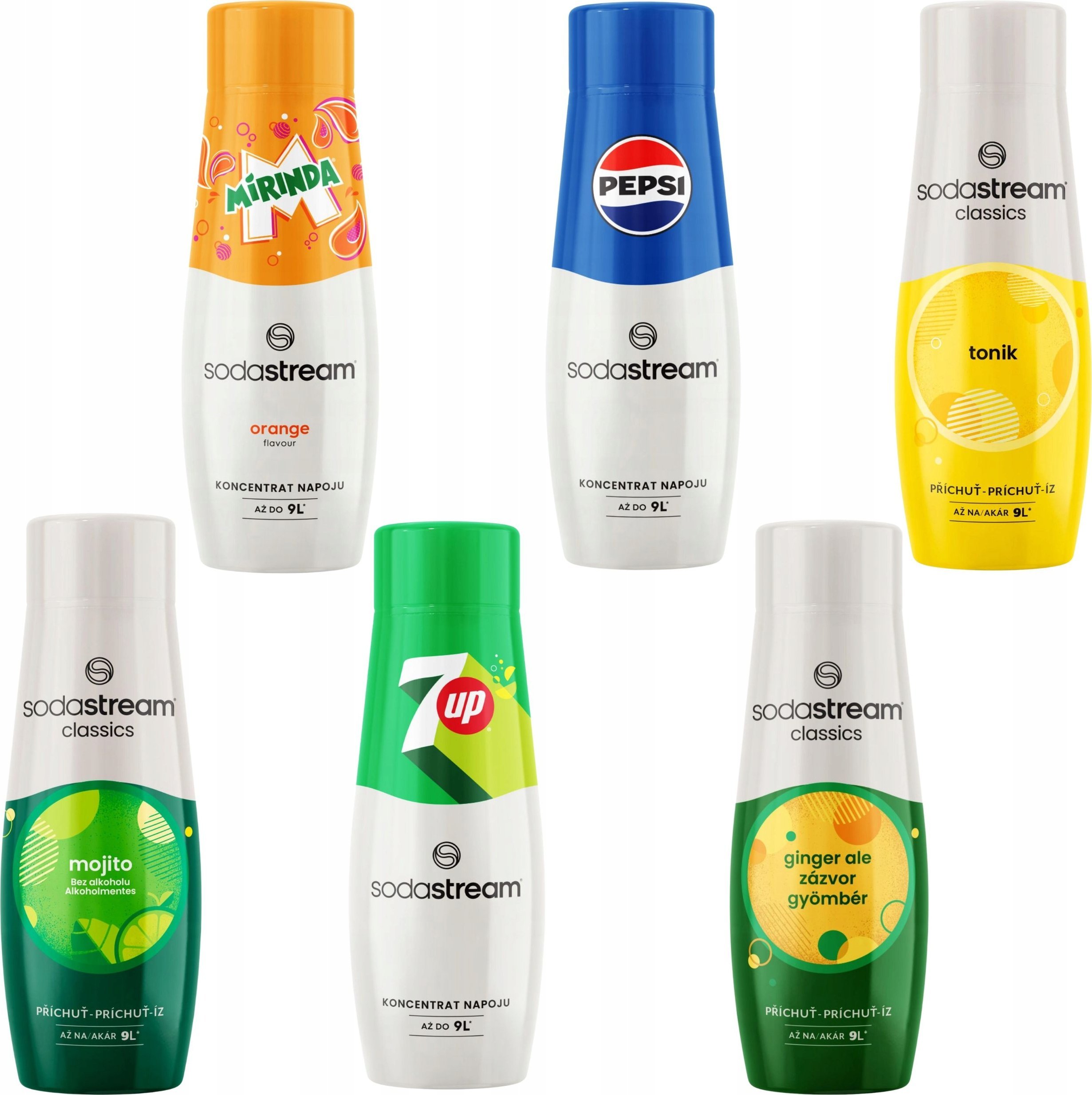 ZESTAW SYROPÓW SODASTREAM PEPSI, MIRINDA, 7UP, MOJITO, TONIC / TONIK, IMBIR