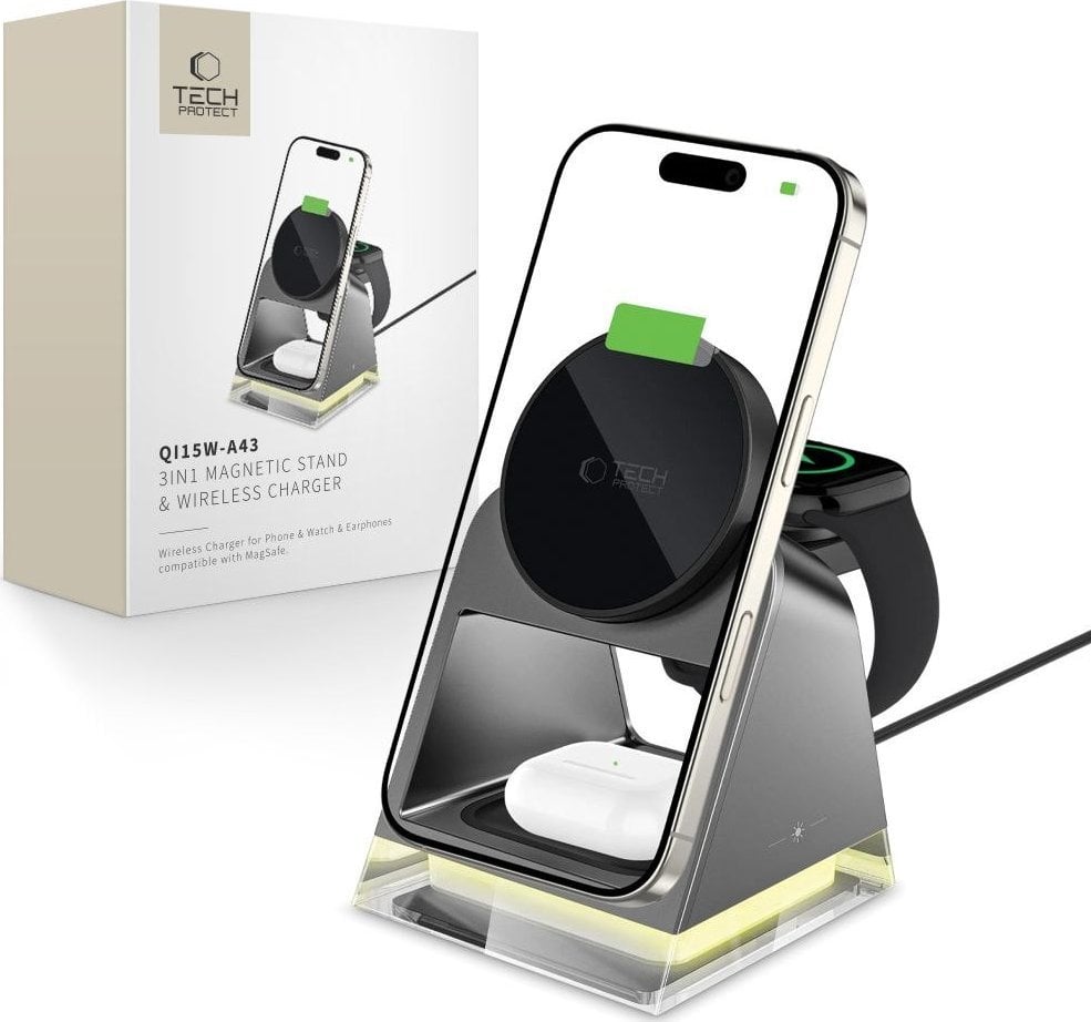 TECH-PROTECT QI15W-A43 3IN1 MAGNETIC MAGSAFE WIRELESS CHARGER BLACK
