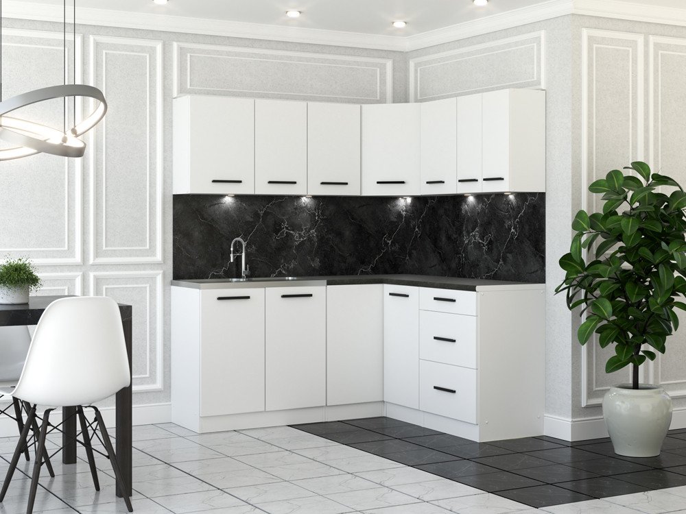 Kuchnia Modułowa Narożna Z Blatem Duża 3.2m Biała San Sebastian Szary Mat