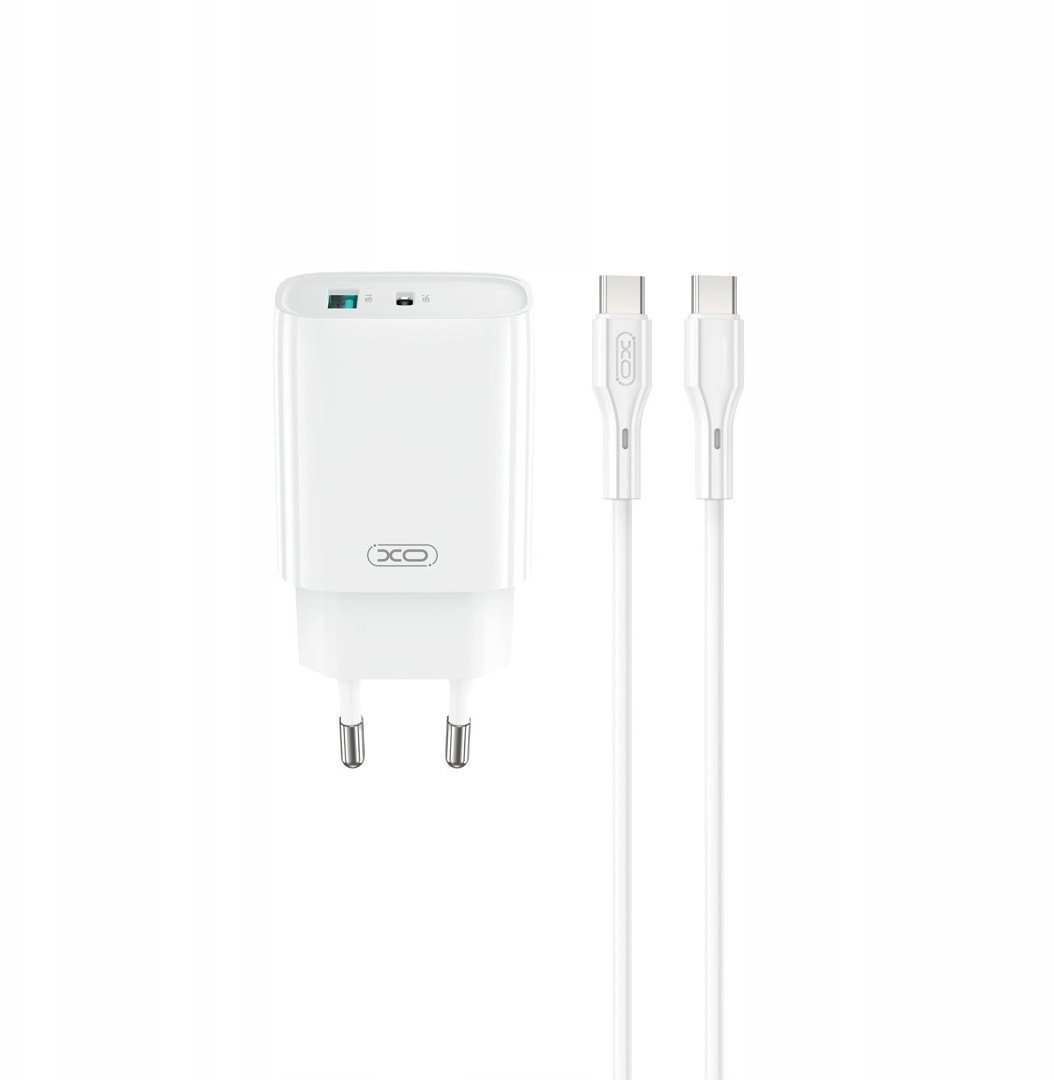 XO wall charger CE29 PD 20W 1x USB-C 1x USB white + cable USB-C - USB-C
