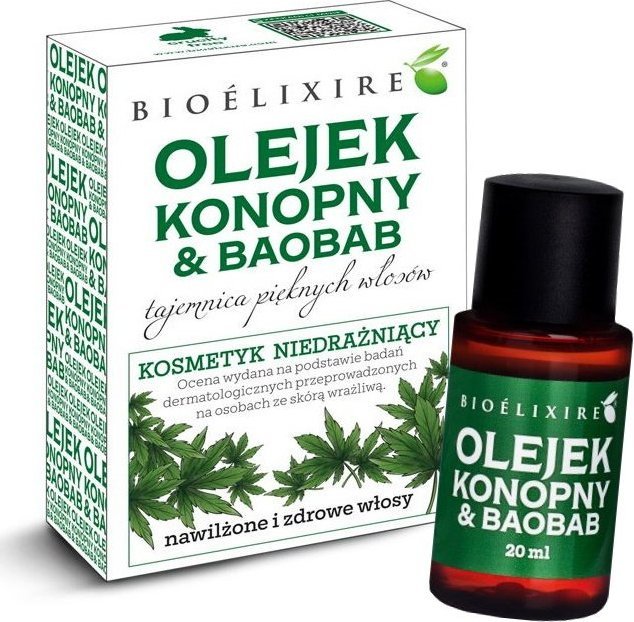 Bioelixire Bioelixire Olejek konopny i baobab do włosów średnio i wysokoporowatych 20ml