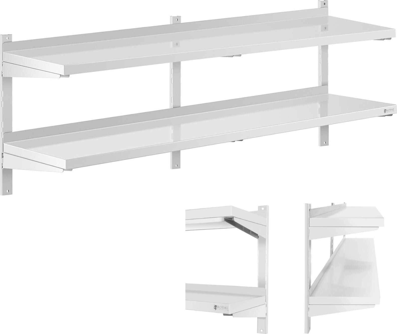 Royal Catering Półka ścienna wisząca gastronomiczna podwójna z regulacją STAL 160 x 40 cm Półka ścienna wisząca gastronomiczna podwójna z regulacją ST
