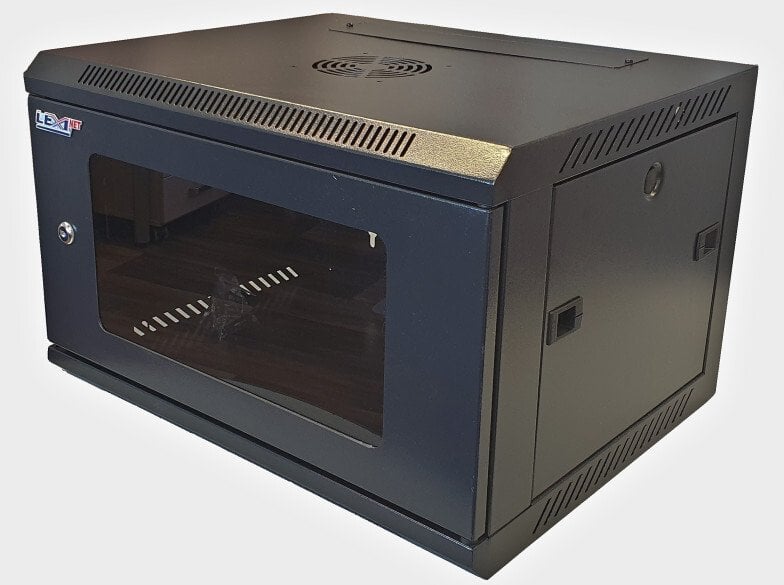 Szafa Lexi-NET LEXI-Net 19" szafa ścienna 6U 600x450, nosność 60 kg, szklane drzwi, rozłożony, czarny