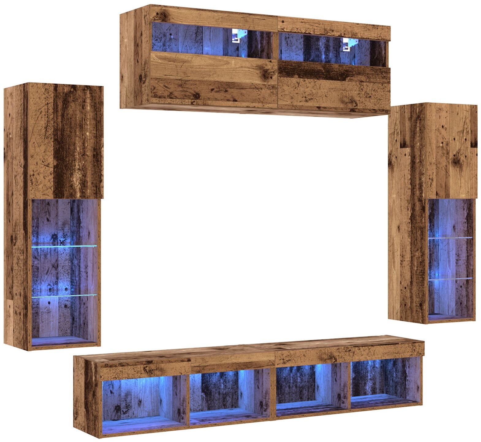 vidaXL Jednostki TV 8-elementowe z oświetleniem LED Stare drewno Drewno inżynieryjne