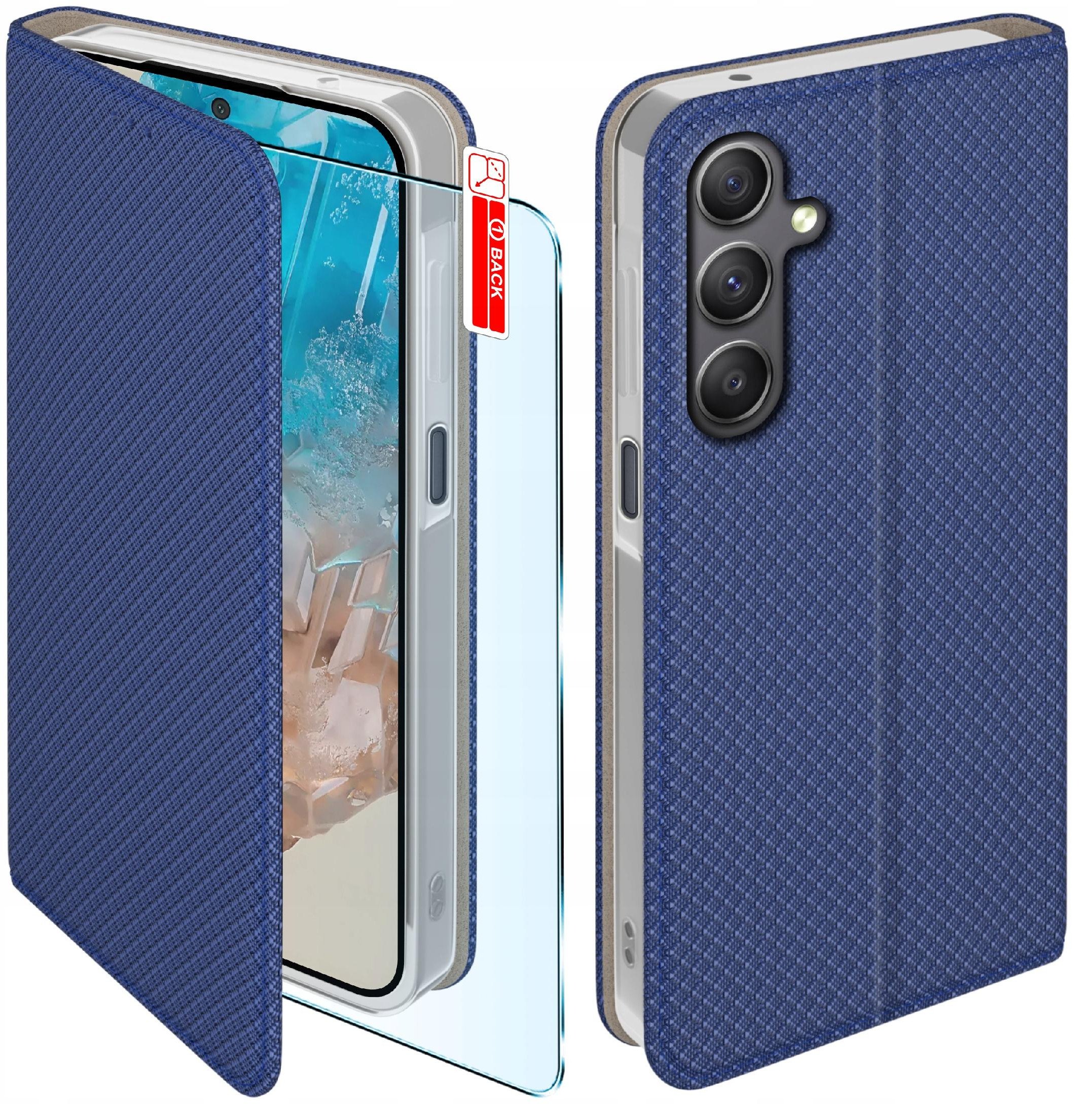 Etui z klapką do Samsung Galaxy M35 5G Zamykane Granatowe Futerał +Szkło 9H