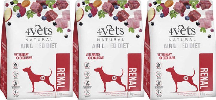 4Vets Natural Renal karma suszona dla psów z niewydolnością nerek zestaw 3 x 1 kg