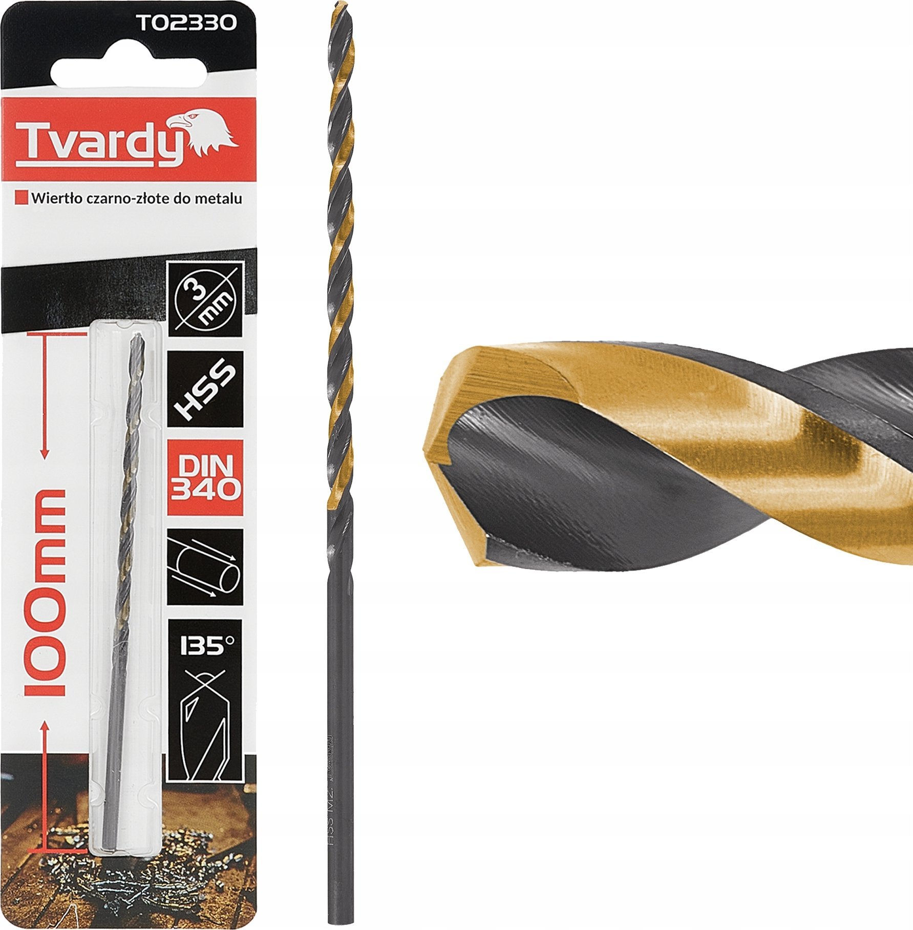 Wiertło Tvardy Wiertło czarno-złote do metalu przedłużane HSS M2 3.0mm (1/125/500)