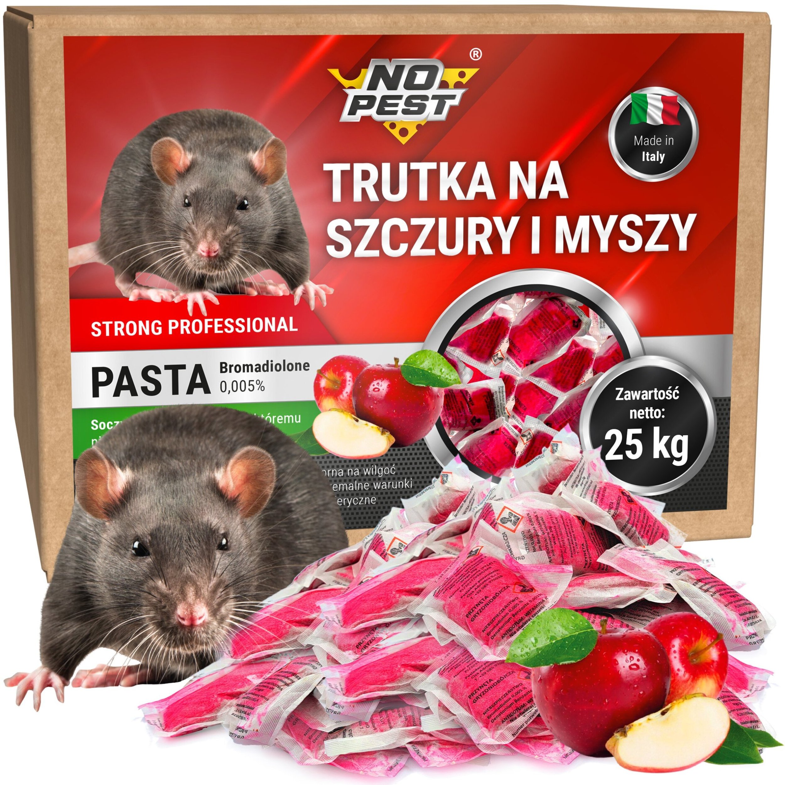 Trutka Trucizna Środek na Myszy Szczury Gryzonie Czerwona Pasta Bromadiolone Przeciw Myszom Szczurom Karton 25kg