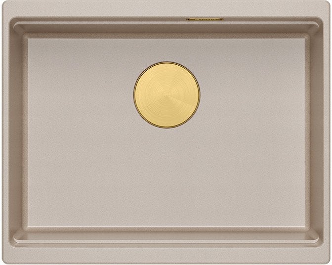 LOGAN 100 GraniteQ zlewozmywak pearl beige 56x45x21,5 cm 1-komorowy podwieszany z syfonem manualnym złoty