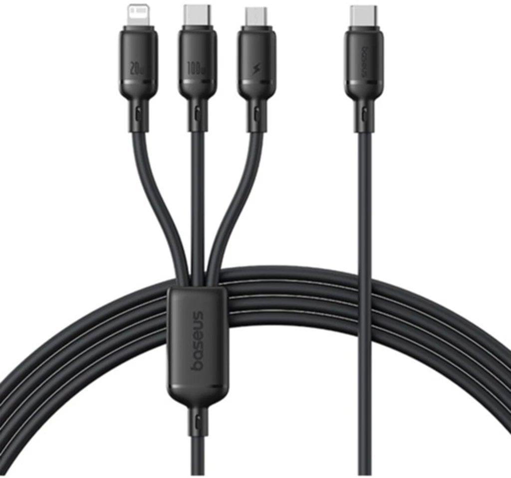 Kabel USB Baseus USB-C - USB-C + microUSB + Lightning 1.5 m Czarny (P10377705123-00)