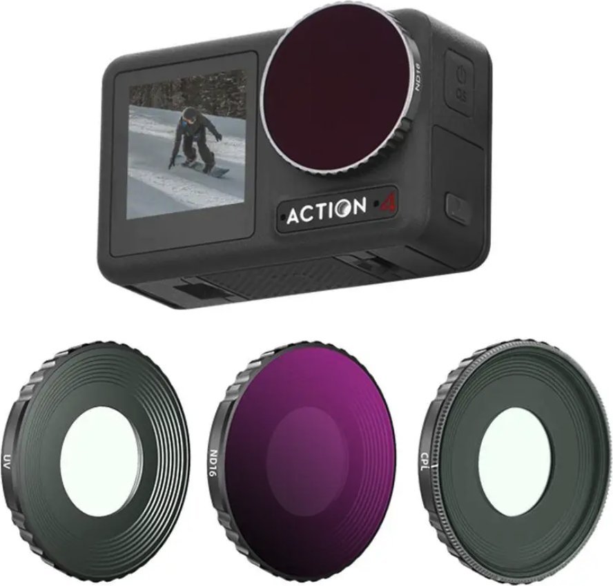 BRDRC ZESTAW 3X FILTR POLARYZACYJNY CPL + ULTRAFIOLETOWY UV + SZARY ND16 DO DJI OSMO ACTION 4