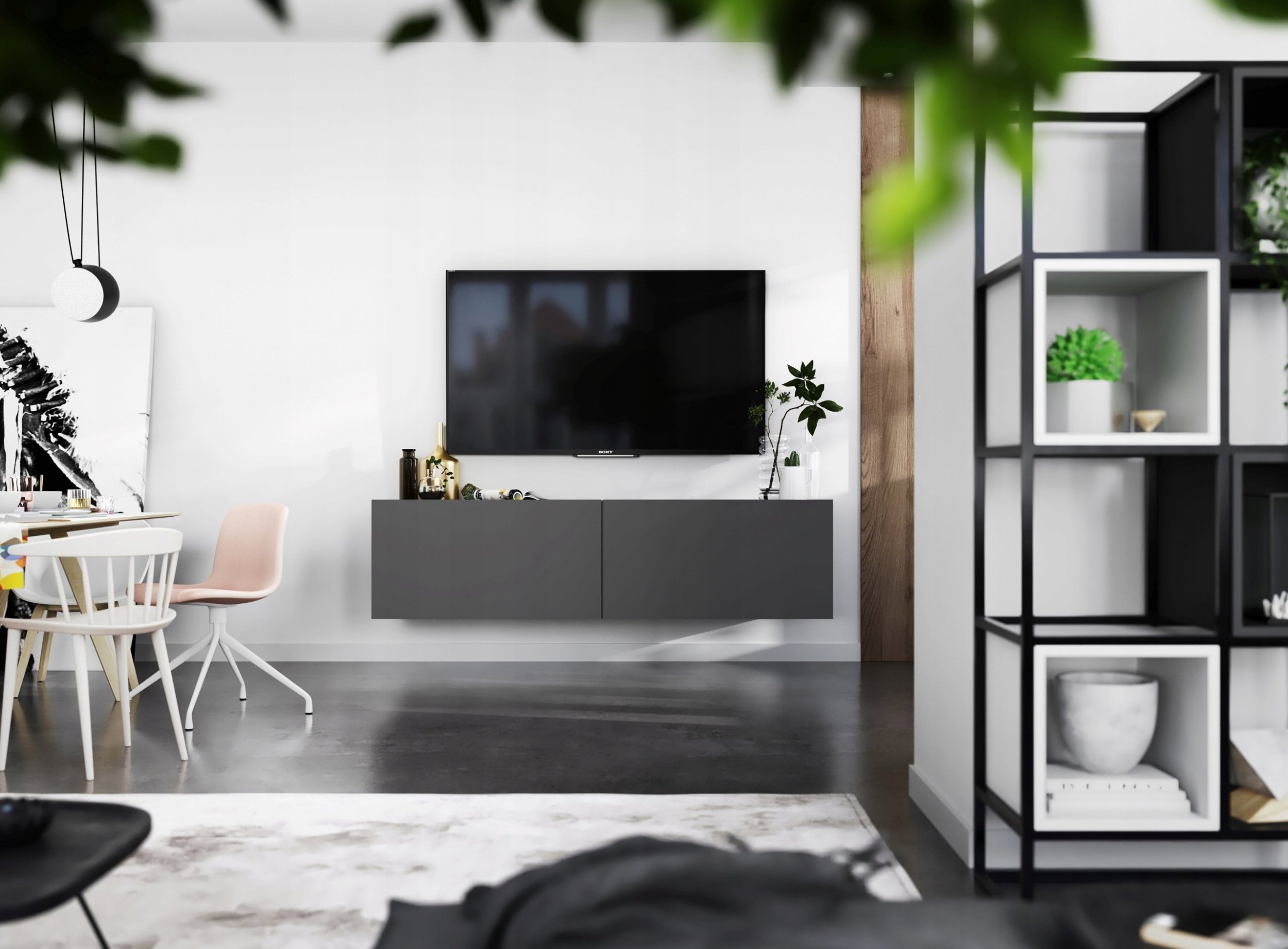 Meble Lindner Wisząca szafka RTV komoda Grafit MAT 120 cm mała