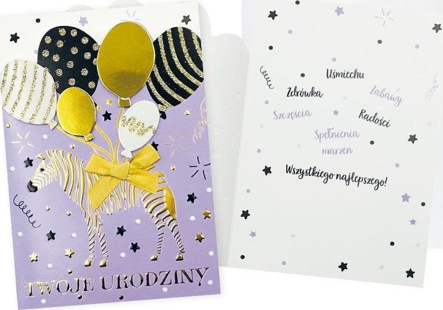 KUKARTKA Karnet B6 Urodziny zebra, balony