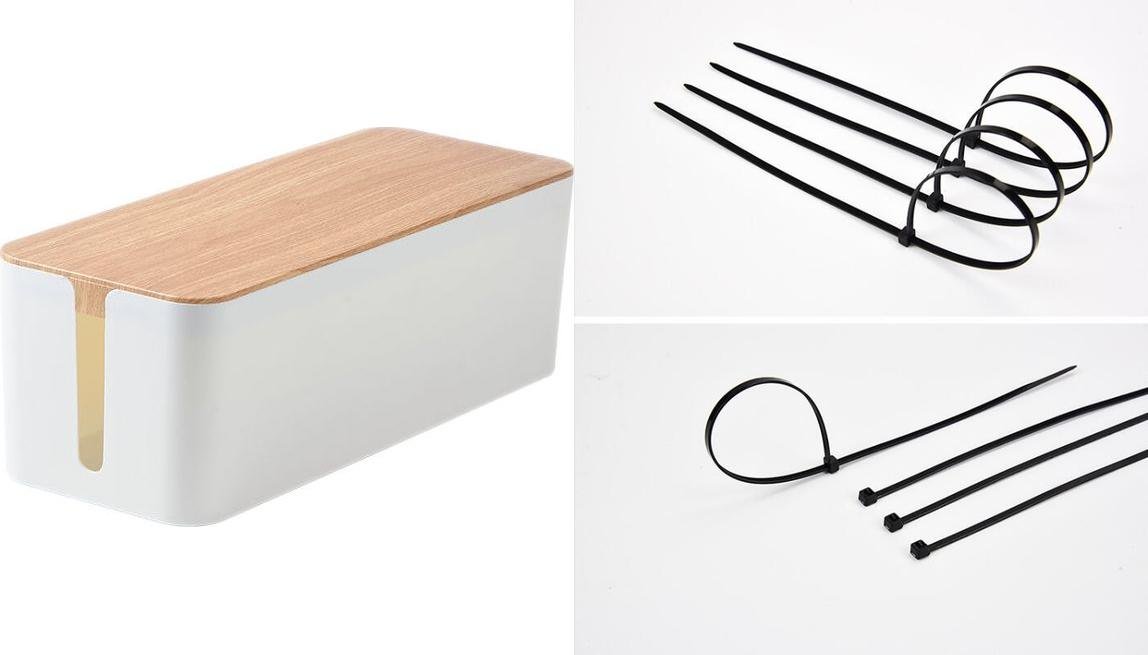 Organizer Mozos Organizer Mozos Maskownica Biały 1 sztuka (KBO-LW-WOOD) + Opaska zaciskowa Czarny 100 sztuk (MCABLE-L)