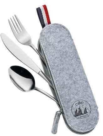 Zestaw sztućców w etui Cilio Viaggio, 3 el., 23,5 x 7,5 cm, szare