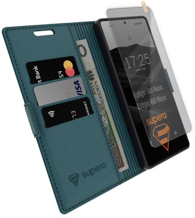 SUPERO Etui z klapką Business Wallet Case do Motorola Moto Edge 60 Neo/ 50 Neo, zielone