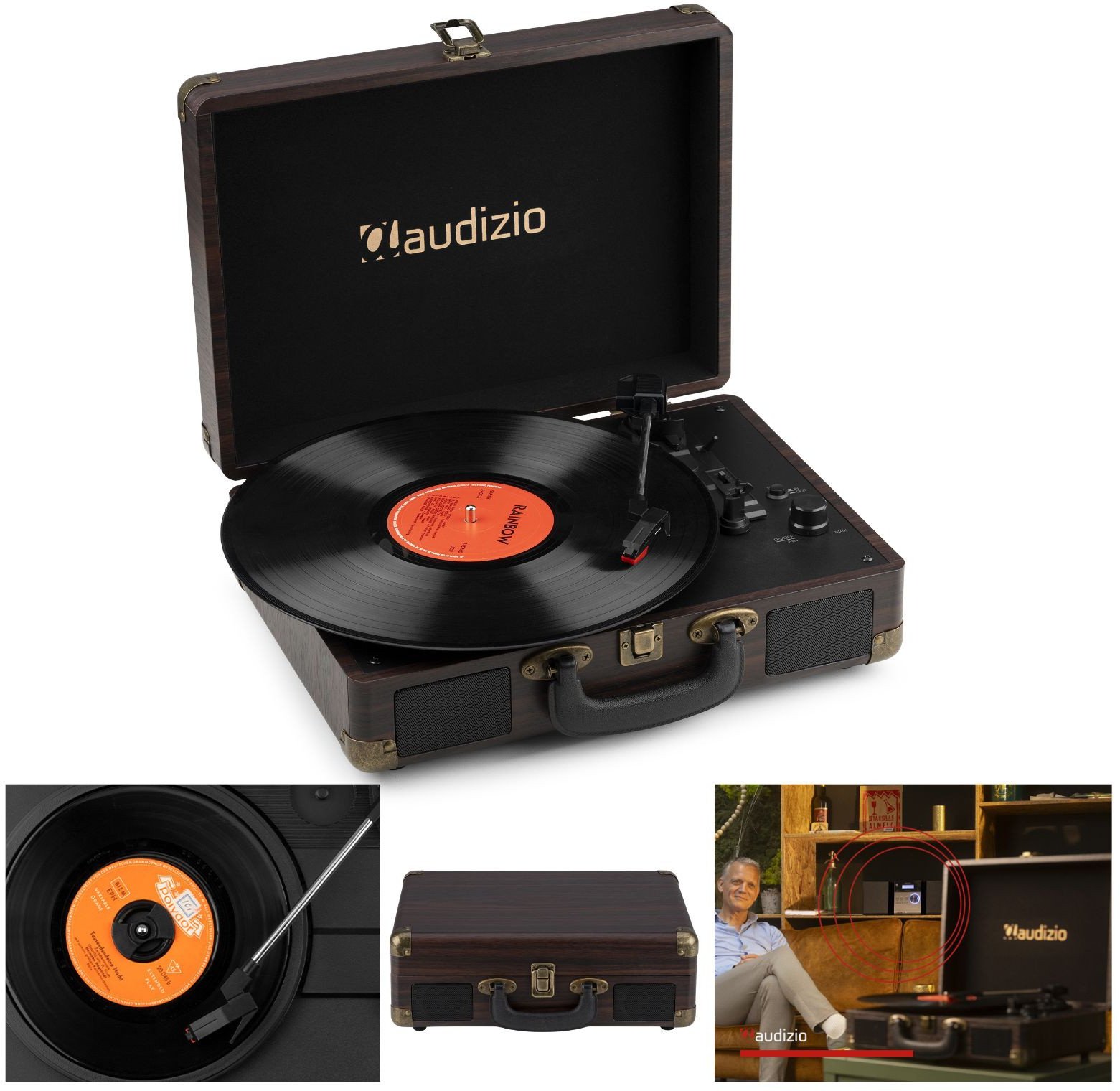 Gramofon Audizio Gramofon w walizce z BT In/Out RP116DW ciemne drewno one size