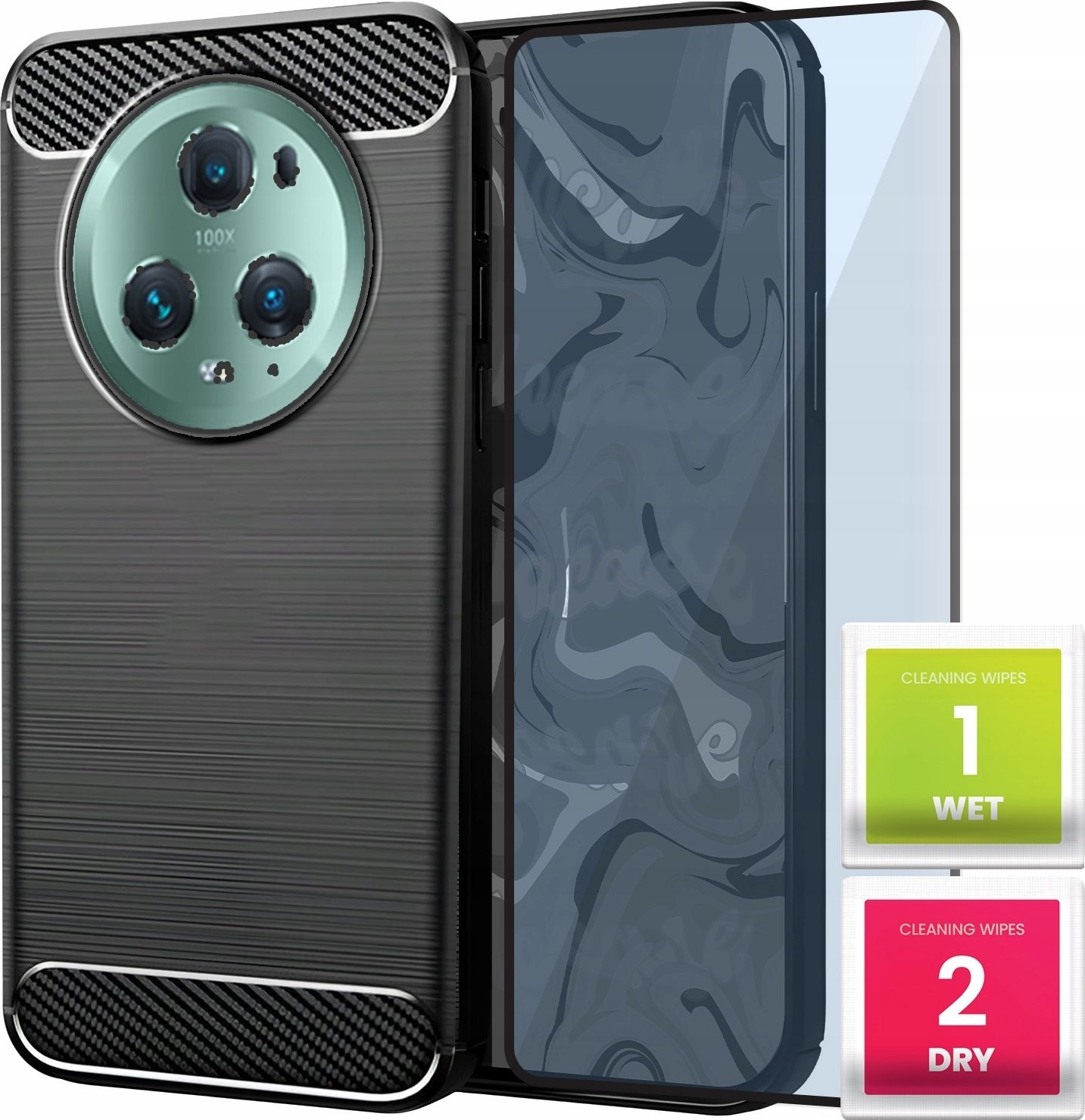 Etui do Honor Magic 5 Pro (Czarne, Karbon, Pancerne, Case) Szkło 9H