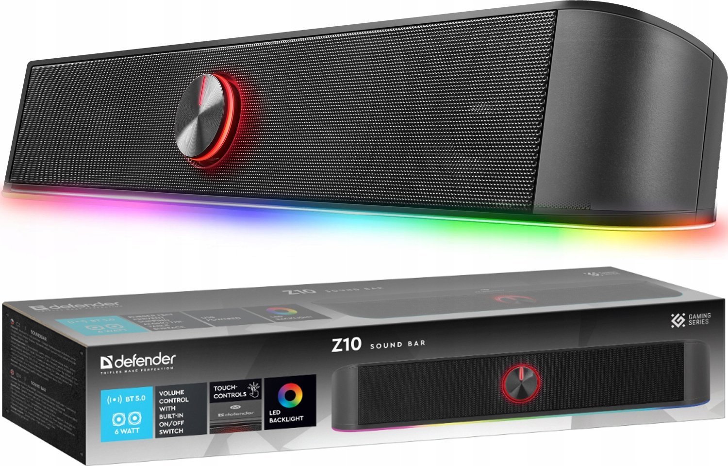 Defender Soundbar Z10, 2.0, 6W, czarny, regulacja g�o�no�ci, Pod�wietlenie LED, USB/Bluetooth, 80Hz-20kHz
